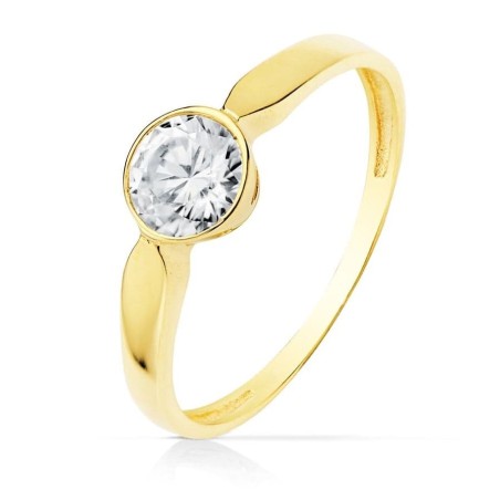 Bague de fiançailles en or jaune 18 carats et zircon rond 6 mm - Monica