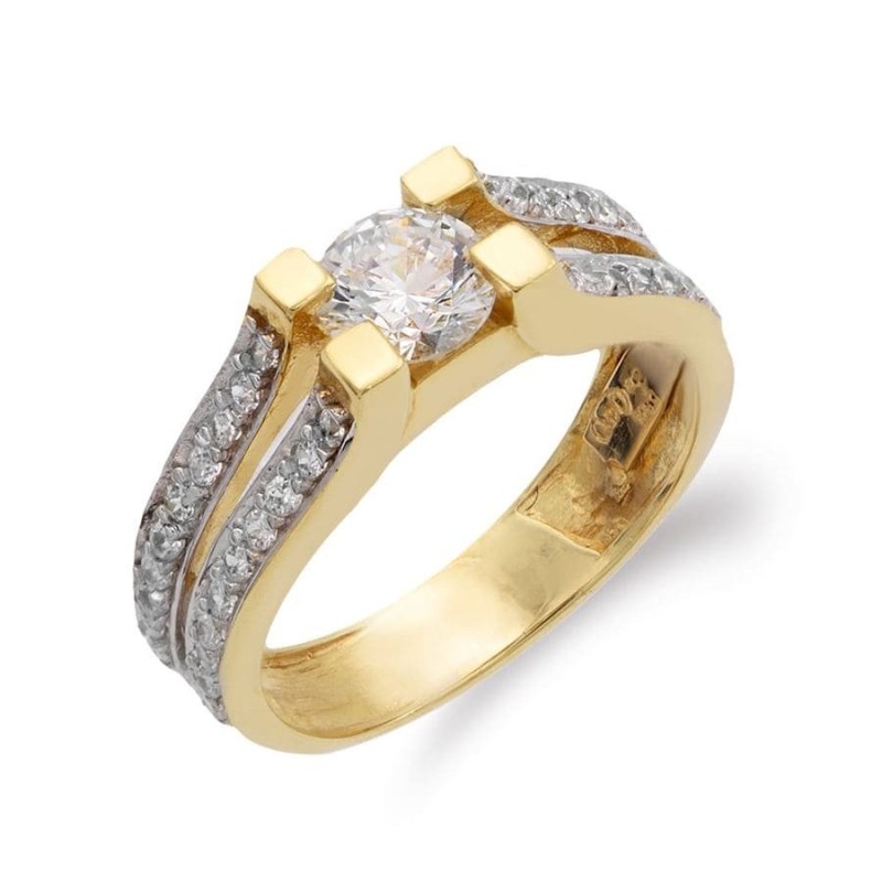 Bague or 2 tons 18k zircon solitaire 5 5 mm Lila