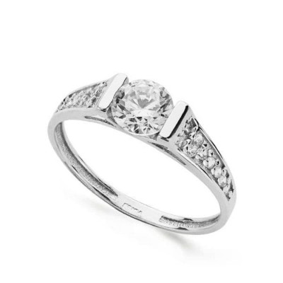 Bague femme en or blanc 18 carats et zircon 5 mm - Lumina