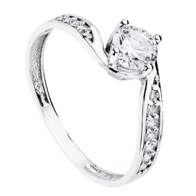 Bague femme en or blanc 18 carats et zircon 5 mm - Zana