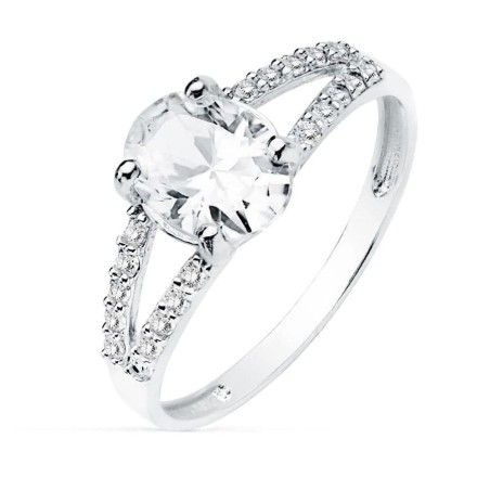 Bague femme en or blanc 18 carats et zircon ovale - Princesse 8X6 mm