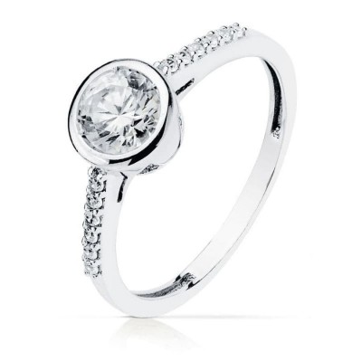 Bague femme en or blanc 18 carats et zircon rond microserti 5