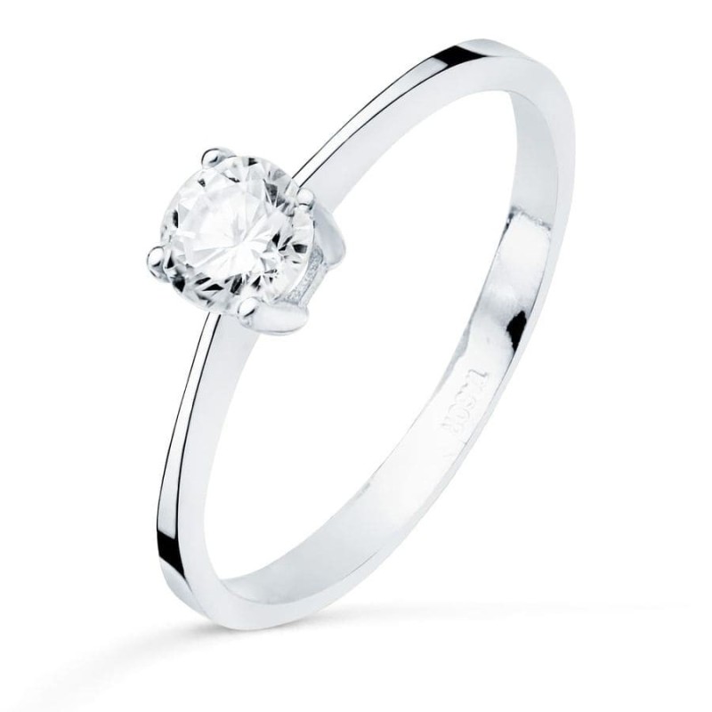 Bague femme en or blanc 18 carats et zircon solitaire 5 mm - Ewwa