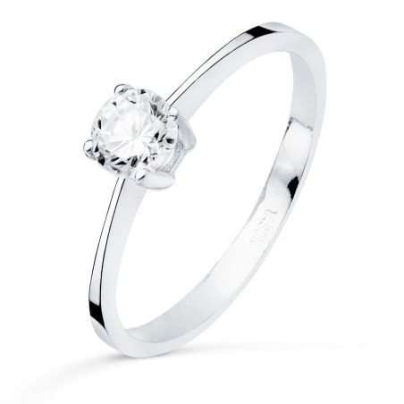 Bague femme en or blanc 18 carats et zircon solitaire 5 mm - Ewwa