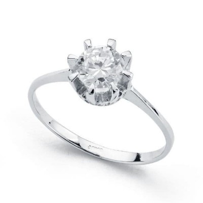 Bague femme en or blanc 18 carats et zircon solitaire 5 mm - Fanny