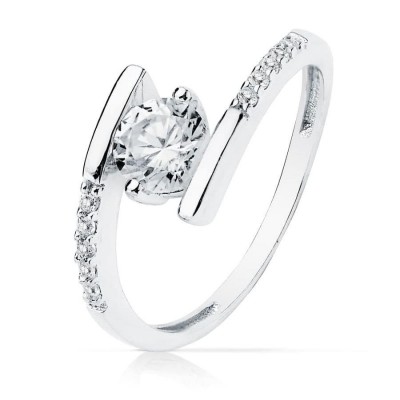 Bague femme en or blanc 18 carats et zircon solitaire 5