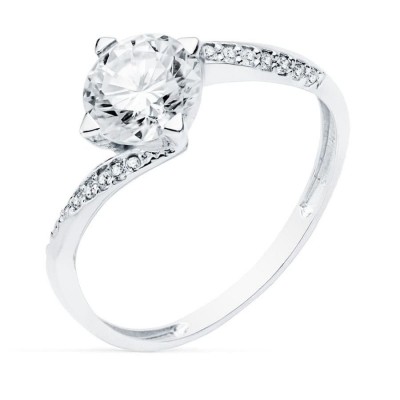 Bague femme en or blanc 18 carats et zircon solitaire 7 mm - Elya