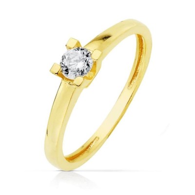 Bague femme en or jaune 18 carats et zircon 4 mm - Evana