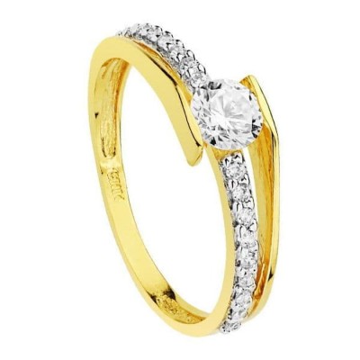 Bague femme en or jaune 18 carats et zircon 6 mm - Lana