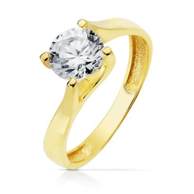 Bague femme en or jaune 18 carats et zircon 7 mm - Alina