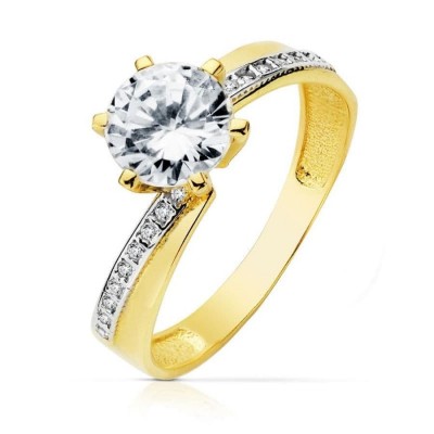 Bague femme en or jaune 18 carats et zircon 7 mm - Arella +18 - P