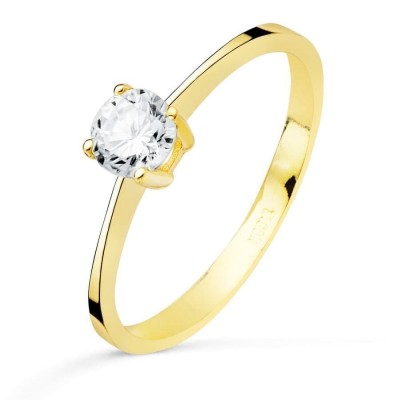 Bague femme en or jaune 18 carats et zircon solitaire 5 mm - Ewwa