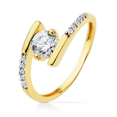Bague femme en or jaune 18 carats et zircon solitaire 5