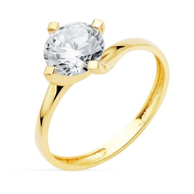 Bague femme en or jaune 18 carats et zircon solitaire 7 mm - Chance