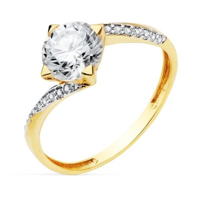 Bague femme en or jaune 18 carats et zircon solitaire 7 mm - Elya