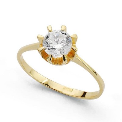 Bague femme en or jaune 18 carats et zircon solitaire 8 mm - Fala