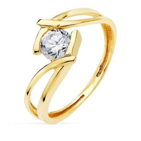 Bague femme fiançailles en or jaune 18 carats et zircon 5 mm - Sissi