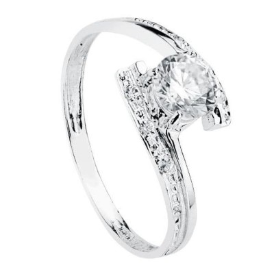 Bague fiançailles en or blanc 18 carats et zircon 5 mm - Maika