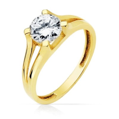 Bague fiançailles en or jaune 18 carats et zircon 7 mm - Vanessa