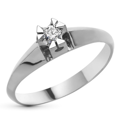 Bague diamant pour femme, Or blanc et solitaire de 0,10 cts - Ligna