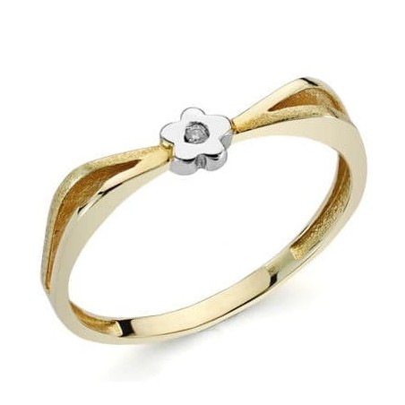 Bague solitaire pour femme, Or bicolore et diamant de 0,10 cts - Astérope