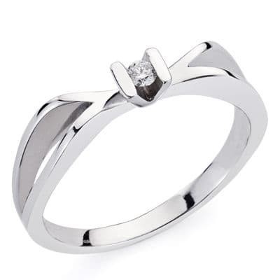 Bague solitaire pour femme, Or blanc et diamant de 0,046 cts - Electre