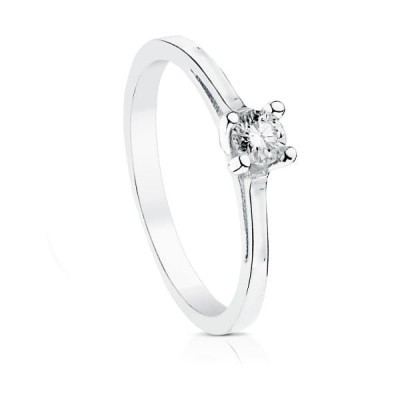 Bague solitaire femme, Or blanc et diamant de 0,20 cts - Anya