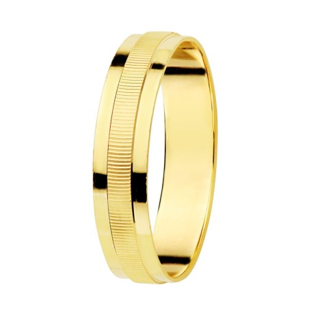 Alliance or jaune 18 carats, motif strié, homme et femme - Style