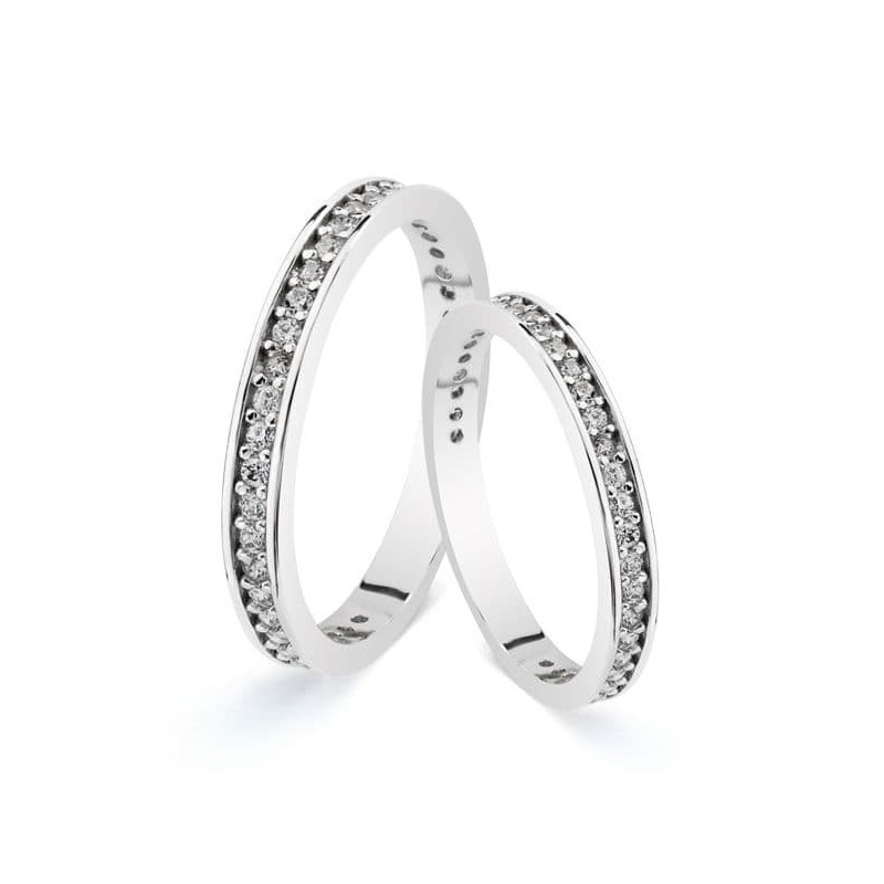 Alliance de mariage femme Or blanc 18 carats et zircon - Dorémi