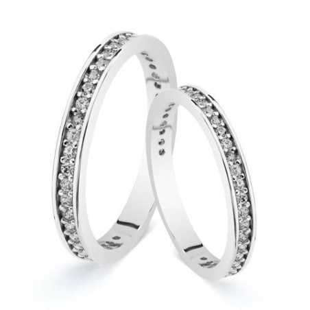 Alliance de mariage femme Or blanc 18 carats et zircon - Dorémi