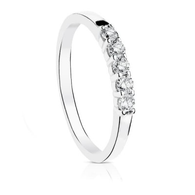 Alliance de mariage or blanc et 5 diamants pour femme - Symbiose