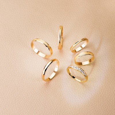 Alliance dorée en or jaune 18 carats, unisexe, motif brossé