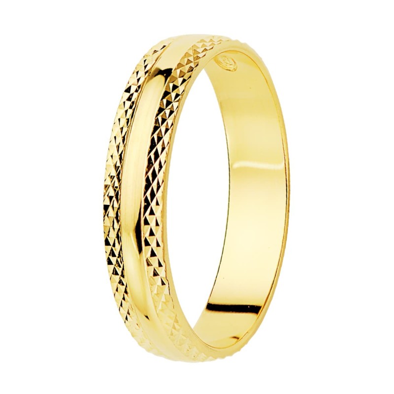 Alliance de mariage homme et femme Or jaune 18 carats bords diamantés - Athènes