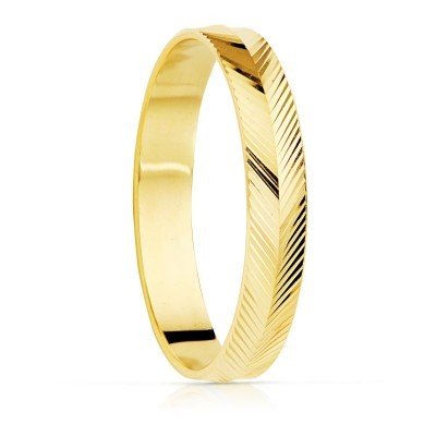 Alliance de mariage homme et femme Or jaune 18 carats double motif strié - Légèreté