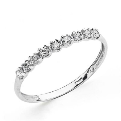 Alliance femme en or blanc 18 carats et 9 zircons 2 mm - Chic