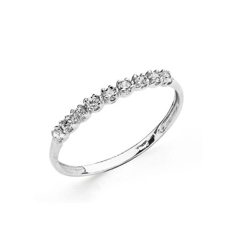 Alliance femme en or blanc 18 carats et 9 zircons 2 mm - Chic