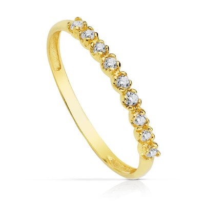 Alliance femme en or jaune 18 carats et 9 zircons 2 mm - Chic