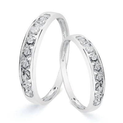 Alliance de mariage femme Or blanc 18 carats et zircon - Andalousie