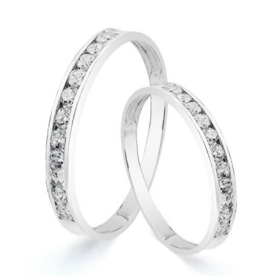 Alliance de mariage femme Or blanc 18 carats et zircon - Hawaï