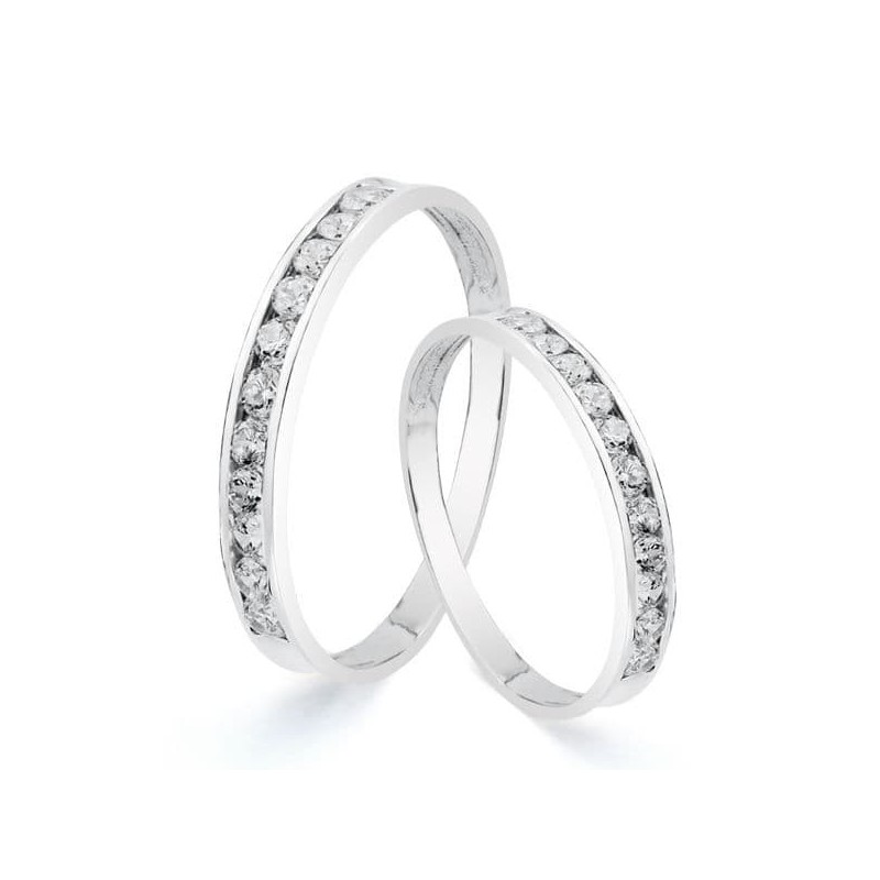 Alliance de mariage femme Or blanc 18 carats et zircon - Hawaï