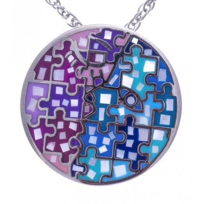 Collier femme en acier & gros pendentif coloré, créateur Odena