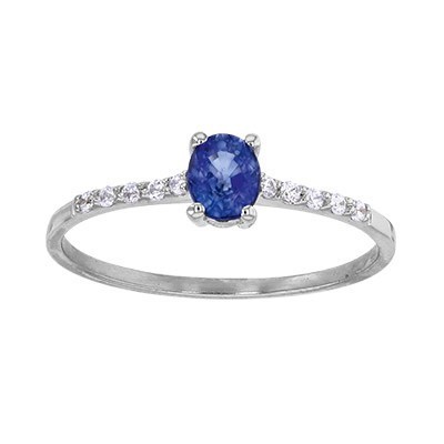 Bague saphir solitaire pour femme, en or blanc et diamants