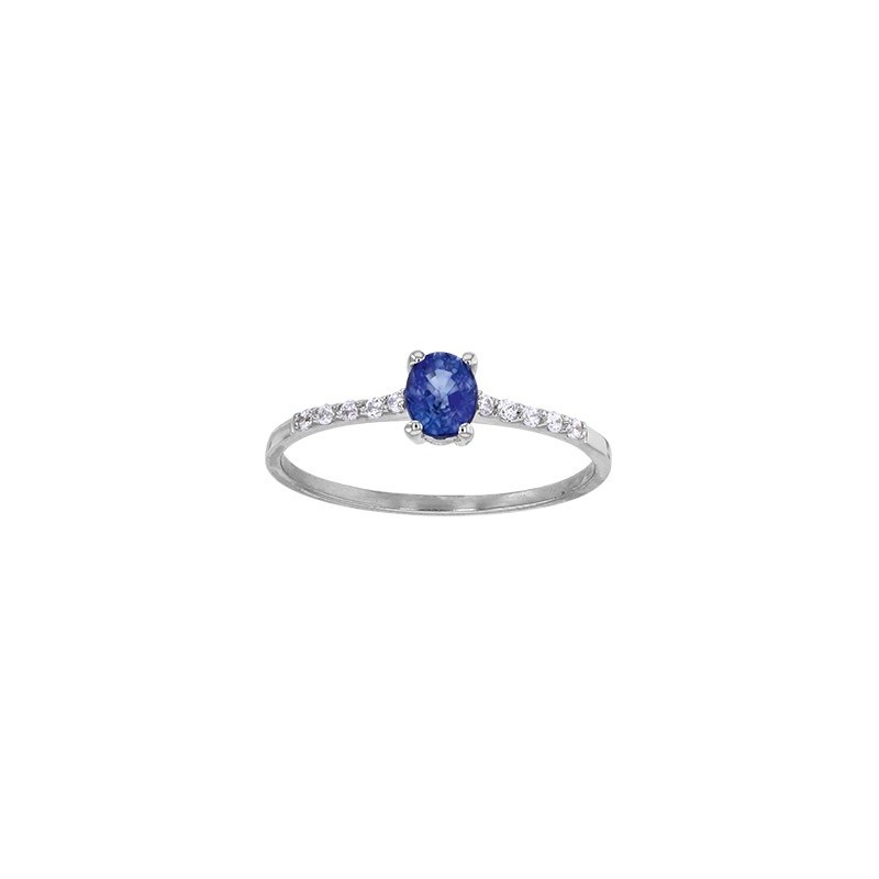 Bague saphir solitaire pour femme, en or blanc et diamants