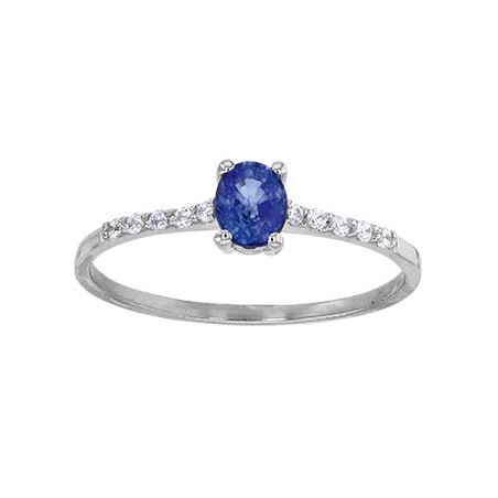 Bague saphir solitaire pour femme, en or blanc et diamants