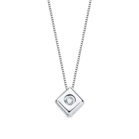 Collier diamant solitaire 0.015 carats pour femme, pendentif carré en or blanc 18 carats