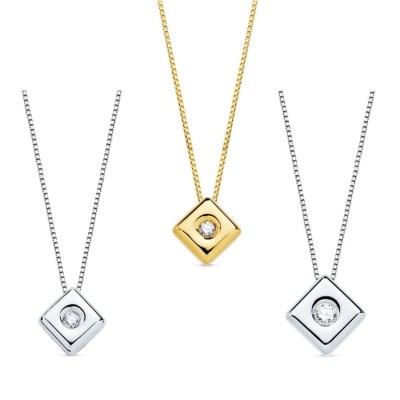Collier diamant solitaire pour femme, pendentif carré en or 18 carats