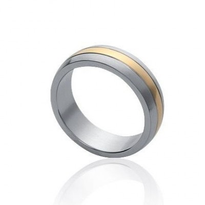 Bague bicolore pour homme, anneau en acier gris et plaqué or - Eliato