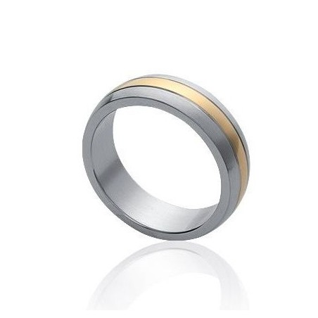 Bague bicolore pour homme, anneau en acier gris et plaqué or - Eliato