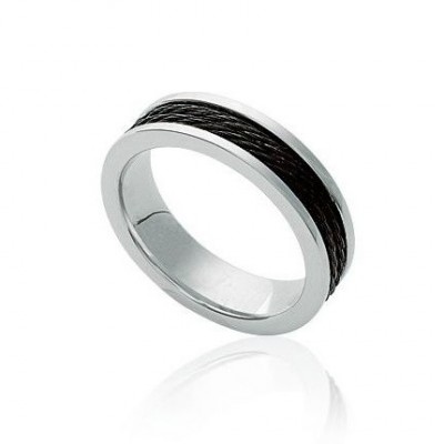 Bague bicolore pour homme, anneau en acier gris et noir