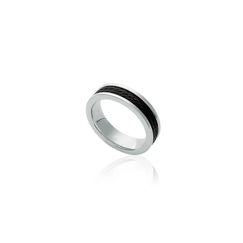 Bague bicolore pour homme, anneau en acier gris et noir